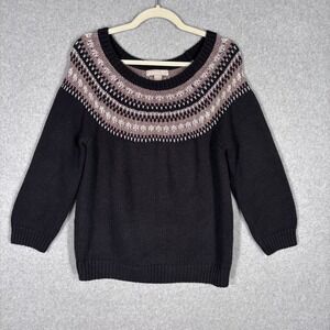 Banana Republic Fair Isle Sweater Large Merino Wool Gold Metallic Heritage Glam